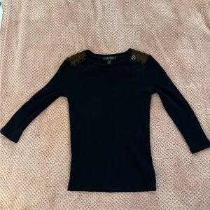 Ralph Lauren Black Long Sleeve Top with Brown Details